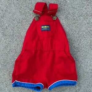 Vintage OshKosh Shortalls Overalls red with blue trim size 18 months 1980s
